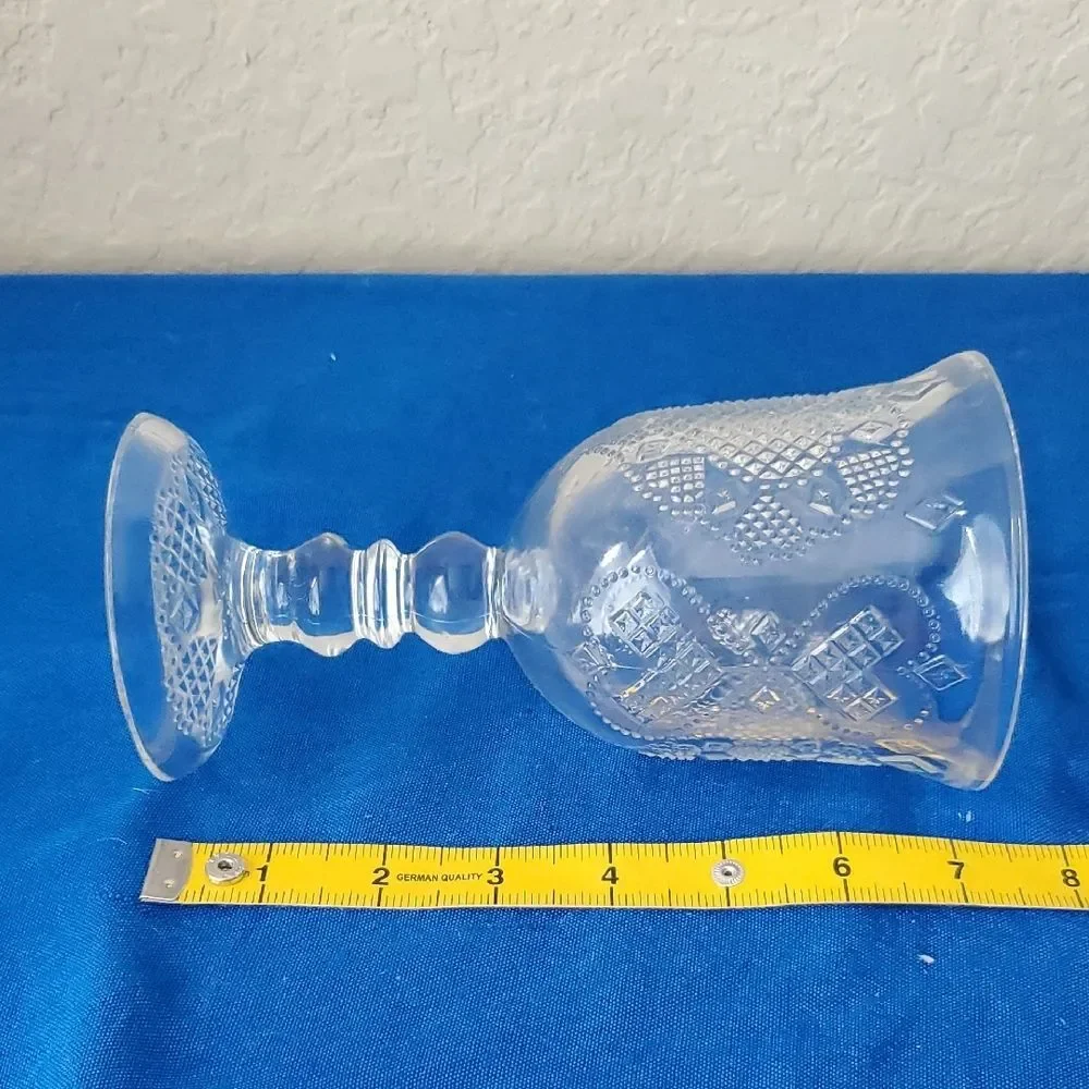 Vintage 1978 Avon Clear Pressed Glass Goblet Heart & Diamond Water Wine Chalice